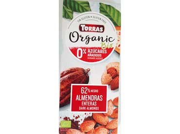 Pure chocolade met amandelen en zoetstoffen 00730. Ingredienten: cacaomassa, zoetstof erythritol, cacaoboter, geroosterde amandelen (15%), inuline, magere cacaopoeder,
						 emulgator lecithine van zonnebloem. Het kan sporen bevatten van melk, sesam ec sojaboon.